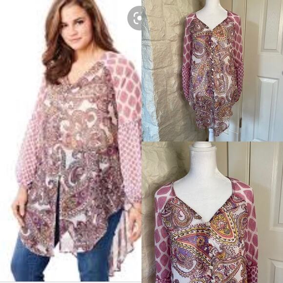 NWOT Boho Sheer High Low Blouse Plus Size 12W - Picture 1 of 11